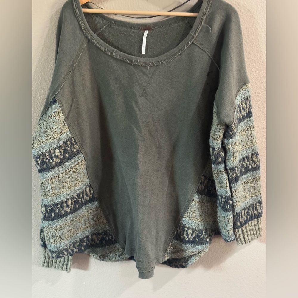 Free People Green and Blue Patterned Sweater